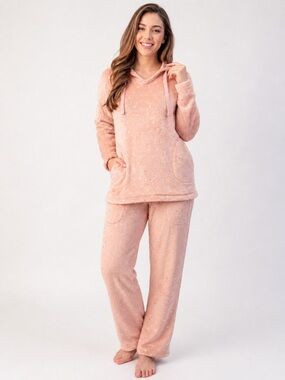 BLUSH BY US ANGELS COZY PLUSH RELAXED FIT PAJAMA LOUNGE SET METALLIC ACCENTS M